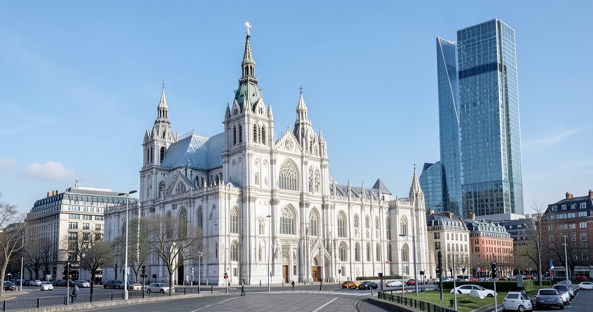 Architectural contrasts between old and new London — Historic churches beside contemporary skyscrapers
