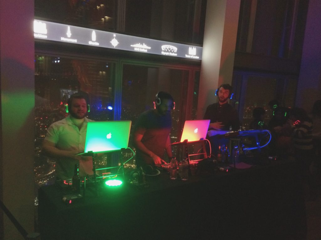DJs at the silent disco at the Shard