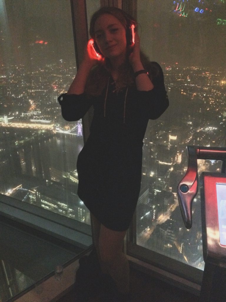 Dasha at silent disco, Shard