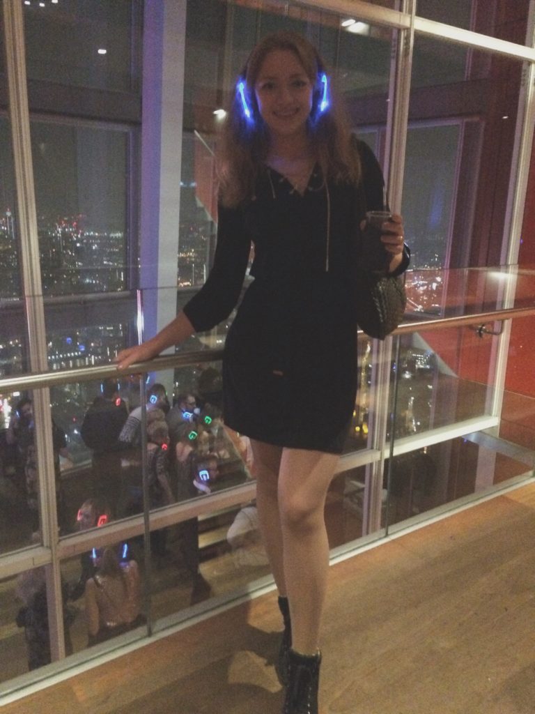 Dasha at the silent disco at The View from The Shard