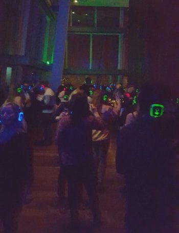 People dancing at the silent disco at The View from The Shard